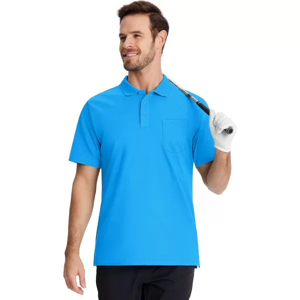 TACVASEN Mens Polo Golf Shirts with Pocket Pique Cooling Performance Moisture Wicking Polo Shirts