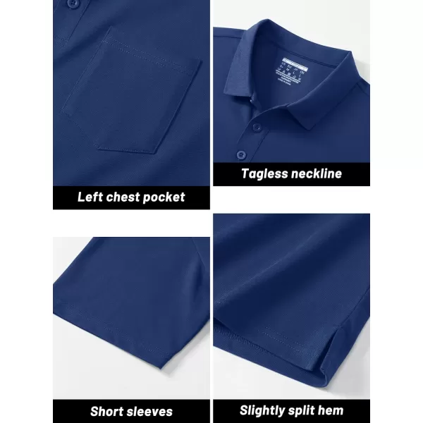 TACVASEN Mens Polo Golf Shirts with Pocket Pique Cooling Performance Moisture Wicking Polo Shirts