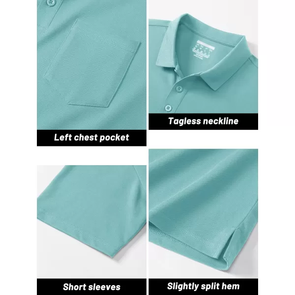 TACVASEN Mens Polo Golf Shirts with Pocket Pique Cooling Performance Moisture Wicking Polo Shirts