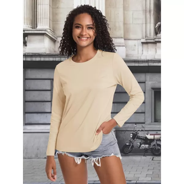 TACVASEN Women's Long Sleeve Shirt Lightweight Cotton Crewneck T-Shirts Breathable Classic-Fit Casual Tops Basic Tees