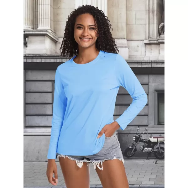TACVASEN Women's Long Sleeve Shirt Lightweight Cotton Crewneck T-Shirts Breathable Classic-Fit Casual Tops Basic Tees