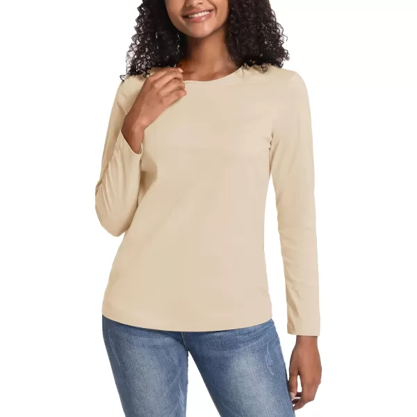 TACVASEN Women's Long Sleeve Shirt Lightweight Cotton Crewneck T-Shirts Breathable Classic-Fit Casual Tops Basic Tees
