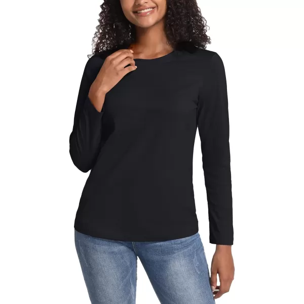 TACVASEN Women's Long Sleeve Shirt Lightweight Cotton Crewneck T-Shirts Breathable Classic-Fit Casual Tops Basic Tees