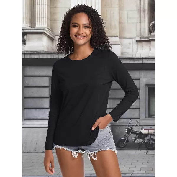 TACVASEN Women's Long Sleeve Shirt Lightweight Cotton Crewneck T-Shirts Breathable Classic-Fit Casual Tops Basic Tees