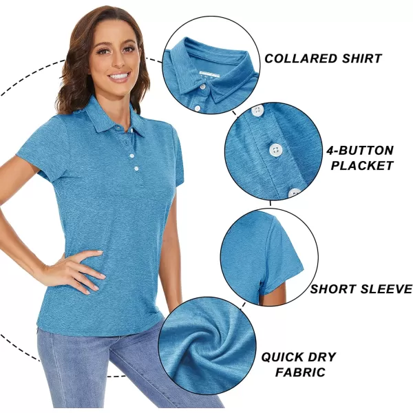 TACVASEN Women's Polo Shirts Short Sleeve T-Shirt Quick Dry Golf Shirt 4-Button Tops Sports Tennis Fitness Leisure