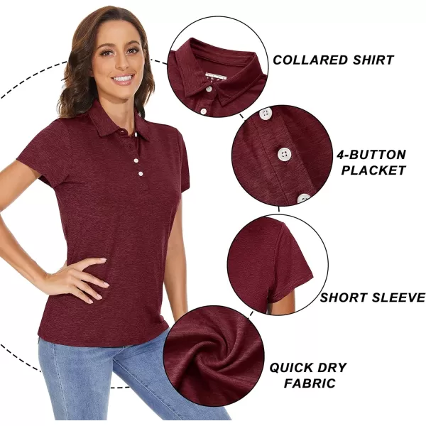 TACVASEN Women's Polo Shirts Short Sleeve T-Shirt Quick Dry Golf Shirt 4-Button Tops Sports Tennis Fitness Leisure
