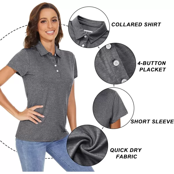 TACVASEN Women's Polo Shirts Short Sleeve T-Shirt Quick Dry Golf Shirt 4-Button Tops Sports Tennis Fitness Leisure