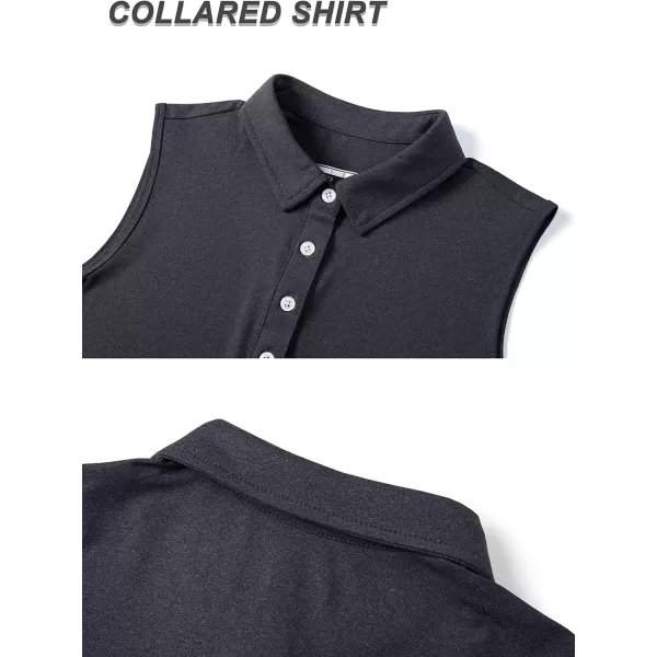 TACVASEN Women's Sleeveless Polo Golf Shirts Quick Dry Lightweight Collared Athletic Tank Tops with 4 Buttons