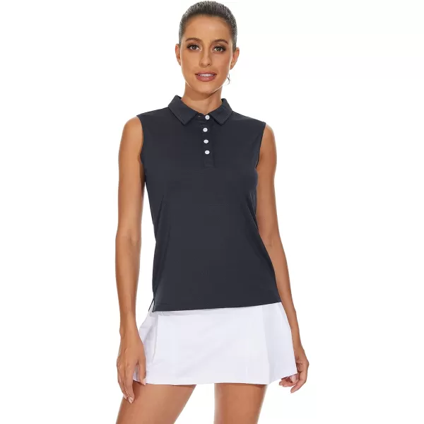 TACVASEN Women's Sleeveless Polo Golf Shirts Quick Dry Lightweight Collared Athletic Tank Tops with 4 Buttons