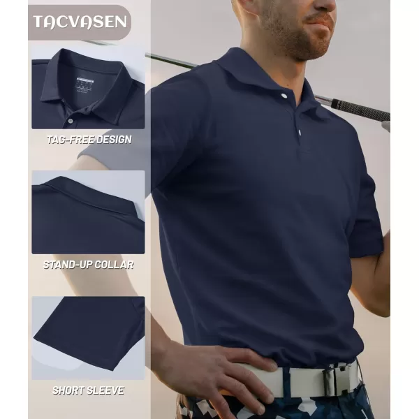 TACVASEN Mens Golf Polo Shirts Dry Fit Short Sleeve Collared Classic Polos Tennis Solid T Shirts Casual Active Work