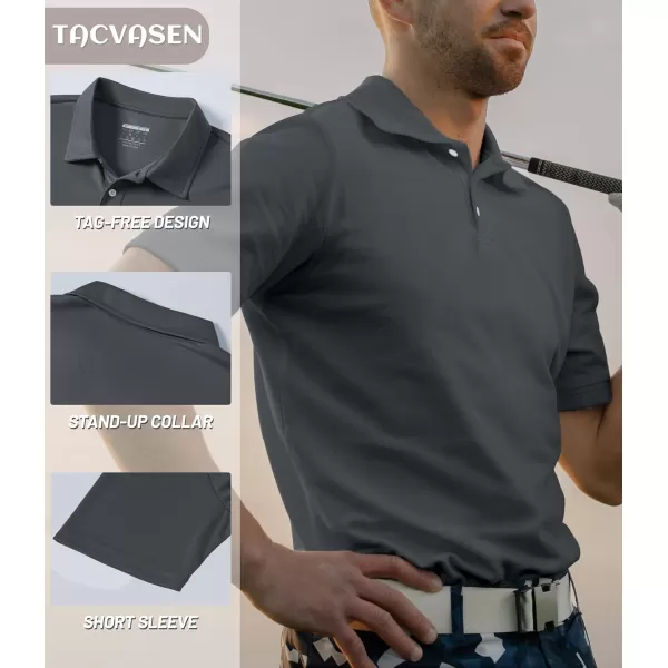 TACVASEN Mens Golf Polo Shirts Dry Fit Short Sleeve Collared Classic Polos Tennis Solid T Shirts Casual Active Work