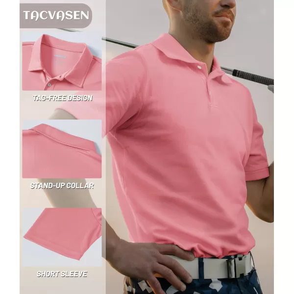 TACVASEN Mens Golf Polo Shirts Dry Fit Short Sleeve Collared Classic Polos Tennis Solid T Shirts Casual Active Work