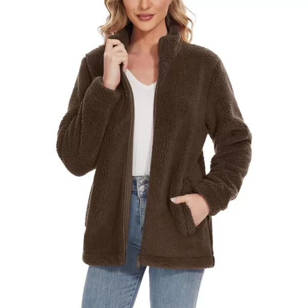 TACVASEN Women's Sherpa Fleece Jacket Full Zip Fuzzy Winter Warm Casual Coats Long Sleeve Soft Thickened Outerwear