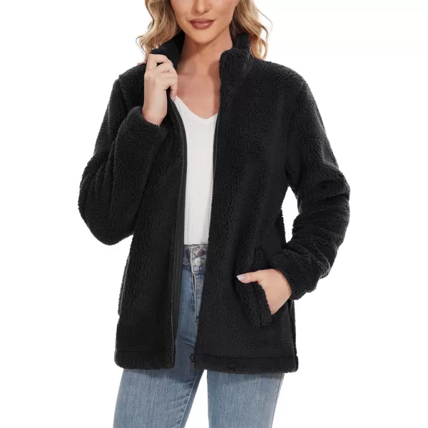 TACVASEN Women's Sherpa Fleece Jacket Full Zip Fuzzy Winter Warm Casual Coats Long Sleeve Soft Thickened Outerwear