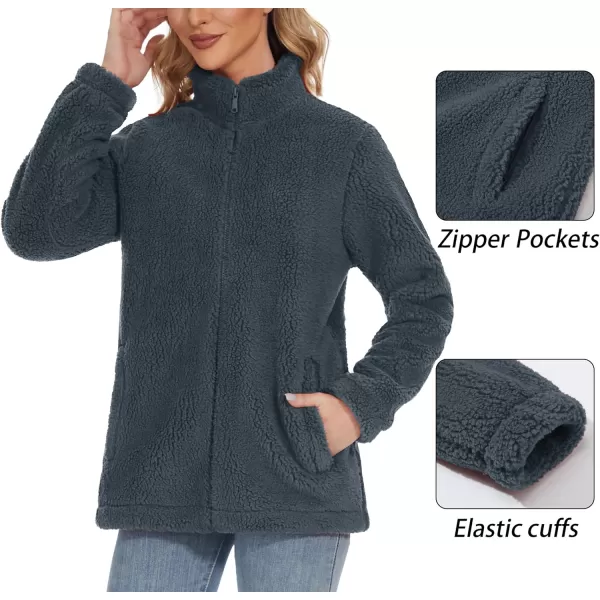 TACVASEN Women's Sherpa Fleece Jacket Full Zip Fuzzy Winter Warm Casual Coats Long Sleeve Soft Thickened Outerwear
