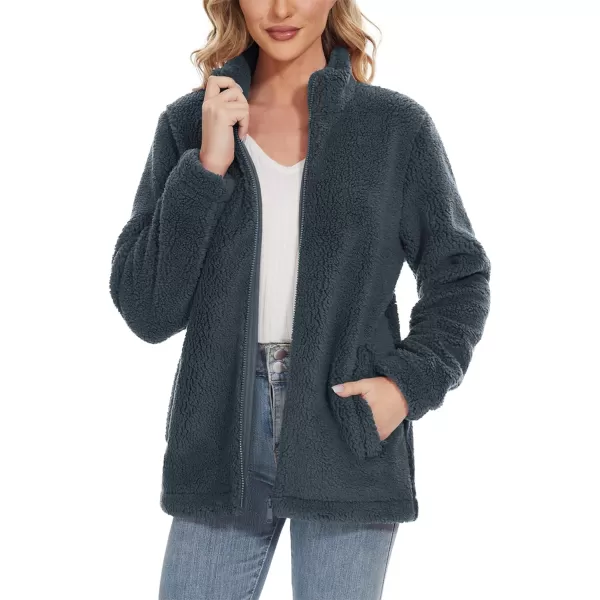 TACVASEN Women's Sherpa Fleece Jacket Full Zip Fuzzy Winter Warm Casual Coats Long Sleeve Soft Thickened Outerwear