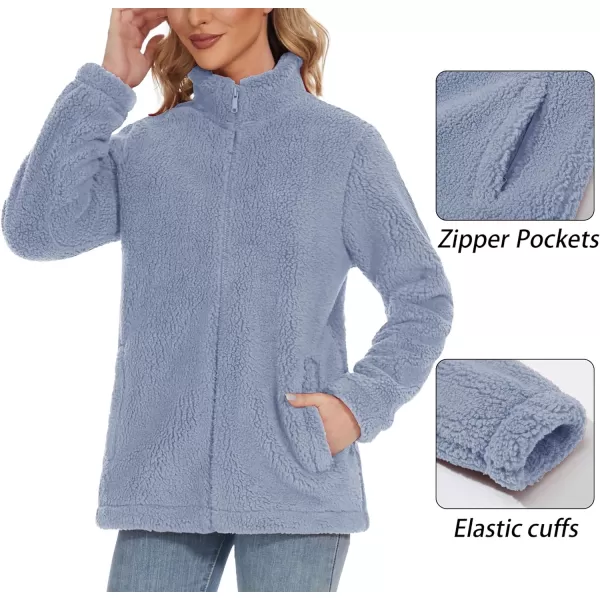 TACVASEN Women's Sherpa Fleece Jacket Full Zip Fuzzy Winter Warm Casual Coats Long Sleeve Soft Thickened Outerwear