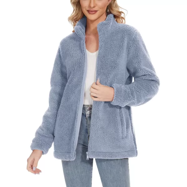 TACVASEN Women's Sherpa Fleece Jacket Full Zip Fuzzy Winter Warm Casual Coats Long Sleeve Soft Thickened Outerwear
