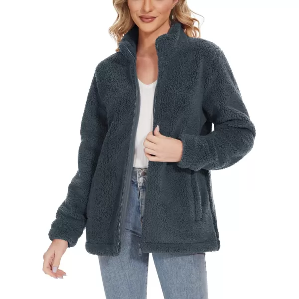 TACVASEN Women's Sherpa Fleece Jacket Full Zip Fuzzy Winter Warm Casual Coats Long Sleeve Soft Thickened Outerwear