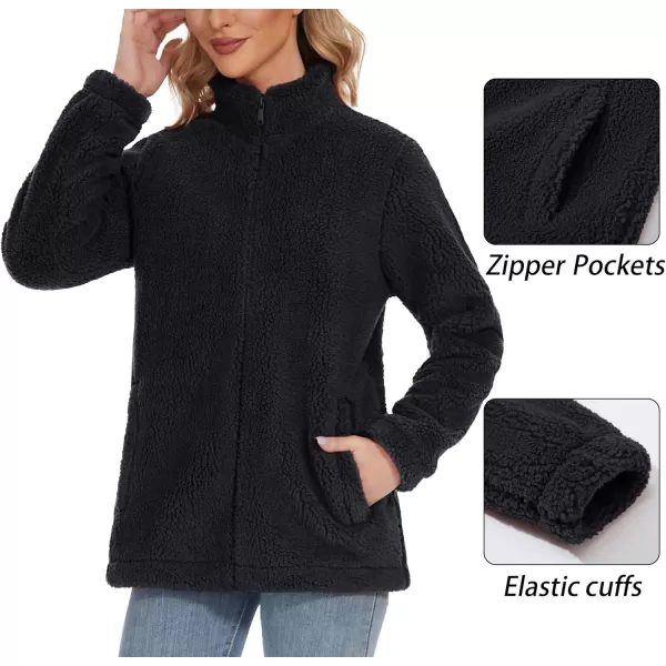 TACVASEN Women's Sherpa Fleece Jacket Full Zip Fuzzy Winter Warm Casual Coats Long Sleeve Soft Thickened Outerwear