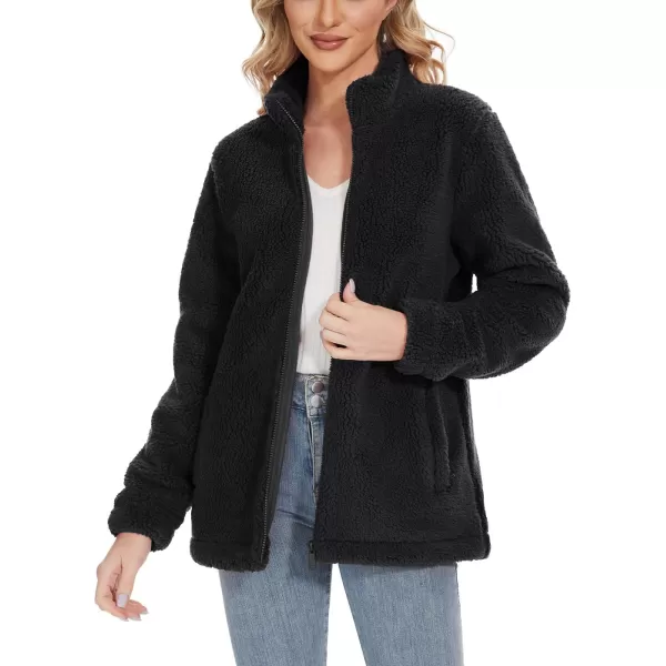 TACVASEN Women's Sherpa Fleece Jacket Full Zip Fuzzy Winter Warm Casual Coats Long Sleeve Soft Thickened Outerwear