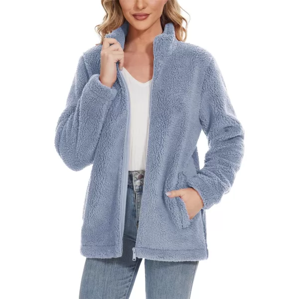 TACVASEN Women's Sherpa Fleece Jacket Full Zip Fuzzy Winter Warm Casual Coats Long Sleeve Soft Thickened Outerwear