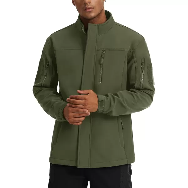 TACVASEN Mens Tactical Jackets Water Resistant Softshell Jacket Fleece Lined Hiking Training CoatGreen