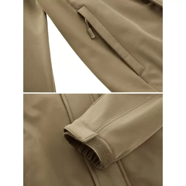 TACVASEN Mens Tactical Jackets Water Resistant Softshell Jacket Fleece Lined Hiking Training CoatKhaki