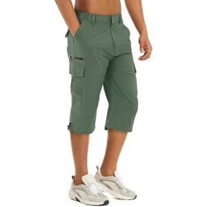 imageTACVASEN Mens Capri Pants 7 Pockets 34 Quick Dry WaterResistant Workout Cargo Hiking ShortsBean Green