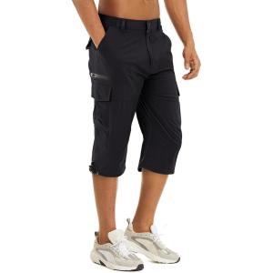 imageTACVASEN Mens Capri Pants 7 Pockets 34 Quick Dry WaterResistant Workout Cargo Hiking ShortsBlack