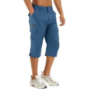 imageTACVASEN Mens Capri Pants 7 Pockets 34 Quick Dry WaterResistant Workout Cargo Hiking ShortsBlue Grey