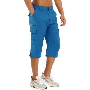 imageTACVASEN Mens Capri Pants 7 Pockets 34 Quick Dry WaterResistant Workout Cargo Hiking ShortsColor Blue