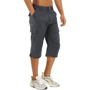 imageTACVASEN Mens Capri Pants 7 Pockets 34 Quick Dry WaterResistant Workout Cargo Hiking ShortsDark Grey