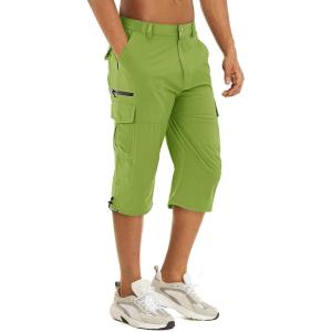 imageTACVASEN Mens Capri Pants 7 Pockets 34 Quick Dry WaterResistant Workout Cargo Hiking ShortsG Green