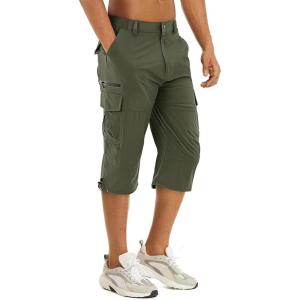 imageTACVASEN Mens Capri Pants 7 Pockets 34 Quick Dry WaterResistant Workout Cargo Hiking ShortsGreen