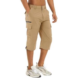 imageTACVASEN Mens Capri Pants 7 Pockets 34 Quick Dry WaterResistant Workout Cargo Hiking ShortsKhaki
