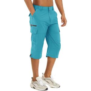 imageTACVASEN Mens Capri Pants 7 Pockets 34 Quick Dry WaterResistant Workout Cargo Hiking ShortsLake Blue