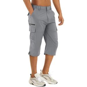 imageTACVASEN Mens Capri Pants 7 Pockets 34 Quick Dry WaterResistant Workout Cargo Hiking ShortsLight Grey