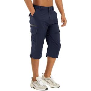 imageTACVASEN Mens Capri Pants 7 Pockets 34 Quick Dry WaterResistant Workout Cargo Hiking ShortsNavy