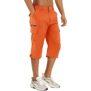 imageTACVASEN Mens Capri Pants 7 Pockets 34 Quick Dry WaterResistant Workout Cargo Hiking ShortsOrange