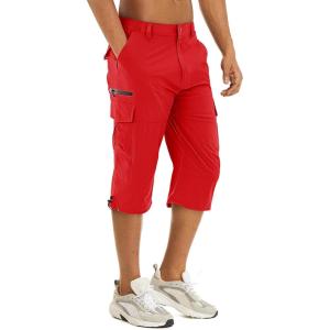 imageTACVASEN Mens Capri Pants 7 Pockets 34 Quick Dry WaterResistant Workout Cargo Hiking ShortsTomato Red