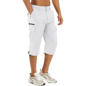 imageTACVASEN Mens Capri Pants 7 Pockets 34 Quick Dry WaterResistant Workout Cargo Hiking ShortsWhite