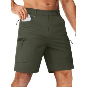 imageTACVASEN Mens Hiking Cargo Shorts 10quot with Zipper Pockets Mens Tactical Shorts Stretch Waist Casual Shorts Golf OutdoorArmy Green