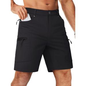 imageTACVASEN Mens Hiking Cargo Shorts 10quot with Zipper Pockets Mens Tactical Shorts Stretch Waist Casual Shorts Golf OutdoorBlack