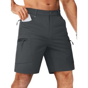 imageTACVASEN Mens Hiking Cargo Shorts 10quot with Zipper Pockets Mens Tactical Shorts Stretch Waist Casual Shorts Golf OutdoorDark Grey