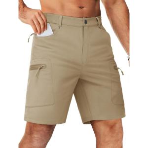imageTACVASEN Mens Hiking Cargo Shorts 10quot with Zipper Pockets Mens Tactical Shorts Stretch Waist Casual Shorts Golf OutdoorKhaki