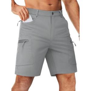 imageTACVASEN Mens Hiking Cargo Shorts 10quot with Zipper Pockets Mens Tactical Shorts Stretch Waist Casual Shorts Golf OutdoorLight Grey