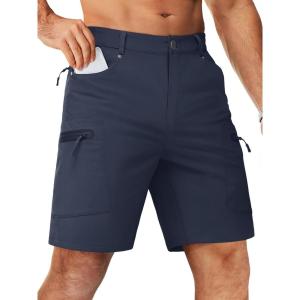 imageTACVASEN Mens Hiking Cargo Shorts 10quot with Zipper Pockets Mens Tactical Shorts Stretch Waist Casual Shorts Golf OutdoorNavy