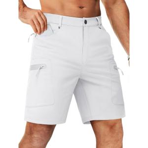imageTACVASEN Mens Hiking Cargo Shorts 10quot with Zipper Pockets Mens Tactical Shorts Stretch Waist Casual Shorts Golf OutdoorWhite