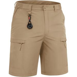imageTACVASEN Mens Hiking Cargo Shorts Quick Dry Lightweight for Outdoor Golf Fishing Tactical Casual with Multi PocketsKhaki